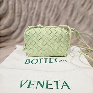 Bottega Veneta Pastel Green Fennel Gold Intrecciato Mini Crossbody